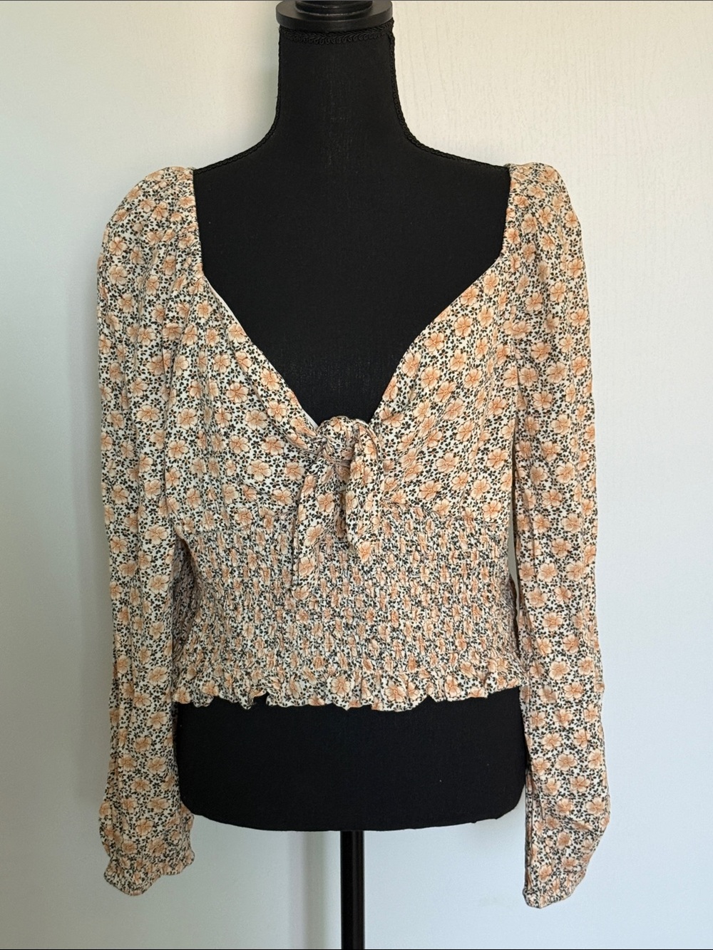 American Eagle Outfitters Floral Tie-Front Smocked Blouse | Sz XL